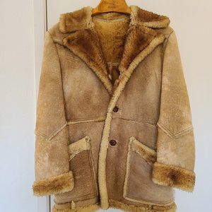 American Sheepherder Vintage 70's Sheepskin Suede Leather Shearling Coat